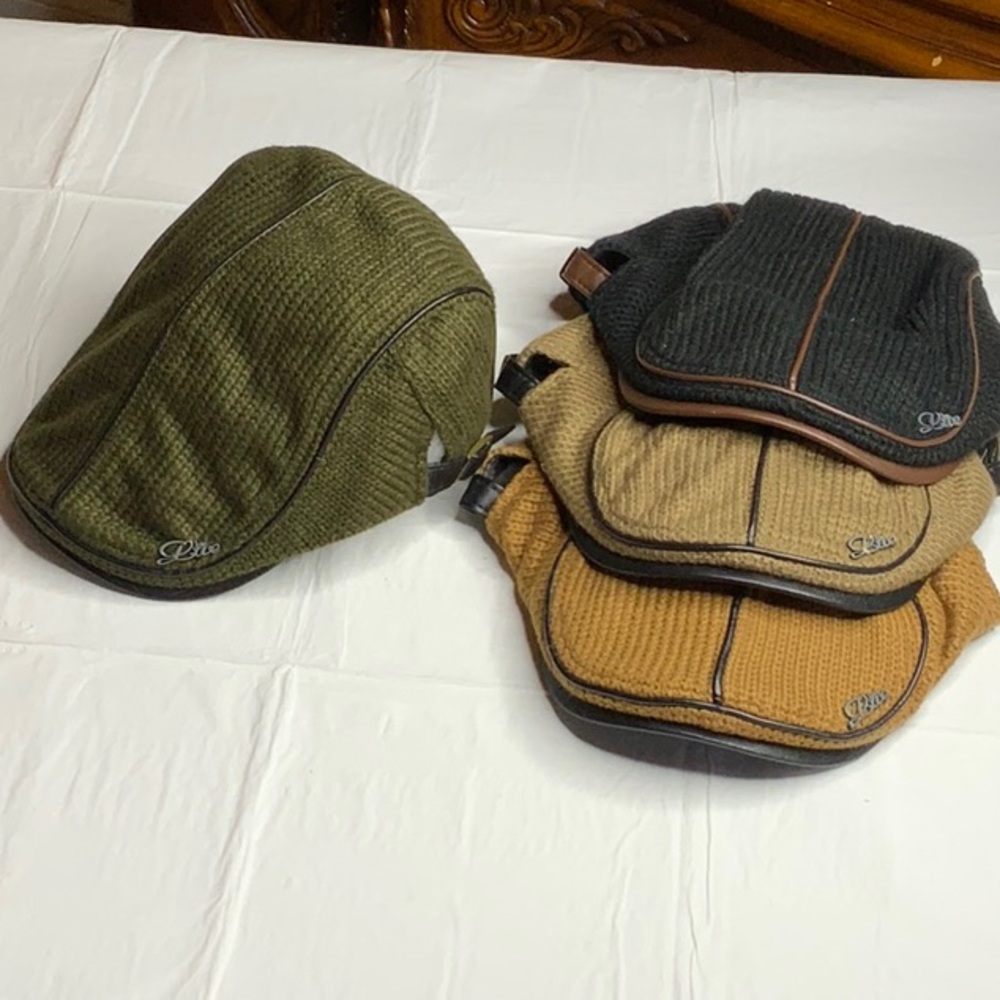 Jamont Lae jeans flat cap collection of 4 tan beige black and green set